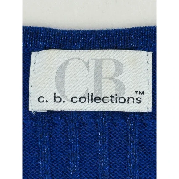 CB Collections Royal Blue Ribbed Knit Sparkle‎ Short Sleeve Top M Vintage - Picture 7 of 10